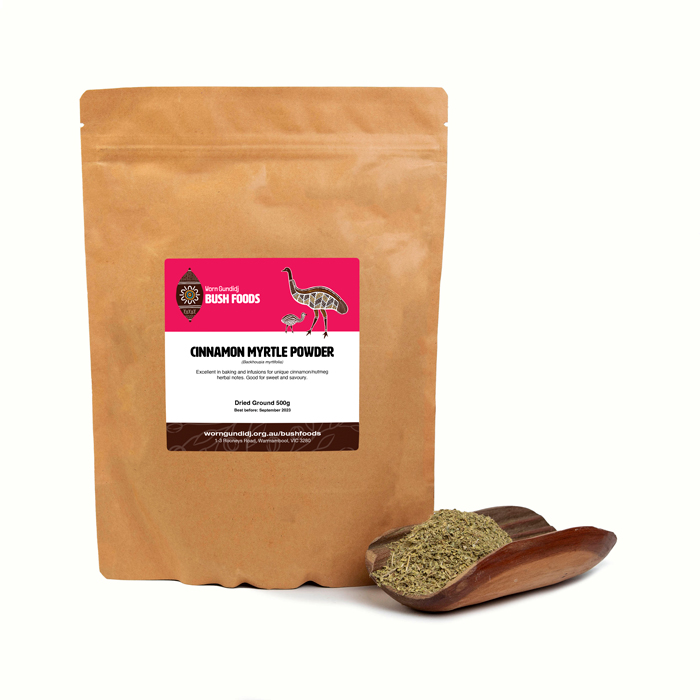 Cinnamon myrtle powder is perfect for adding a warm, earthy flavour to baking or a delicious twist to hot or cold infusions such as tea and sangria. Available at Worn Gundidj Bush Foods.