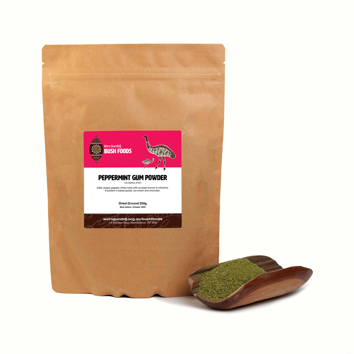 Peppermint gum powder is perfect for teas, ice cream and chocolate. Available from Worn Gundidj Bush Foods.